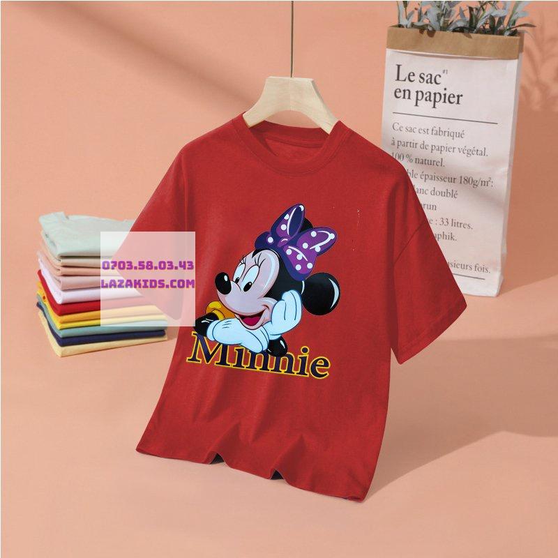 Áo thun cho bé gái form rộng dễ thương 20kg-45kg mặc dễ thương in hình MICKEY nơ hoạt hình KIDS GENZ unisex