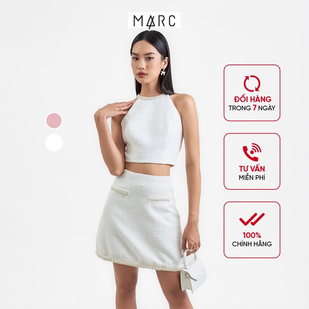 Váy nữ MARC FASHION tweed mini form A phối viền ngọc trai FALH112122