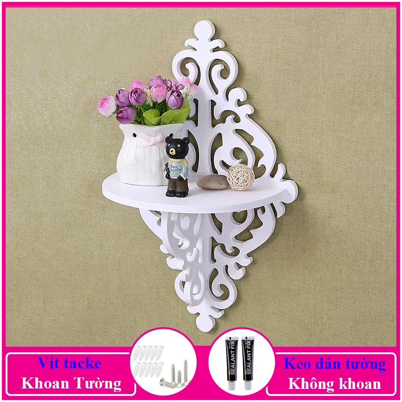 Kệ treo tường trang trí không cần khoan, chất liệu gỗ nhựa cao cấp màu trắng, decor không gian sống - a02