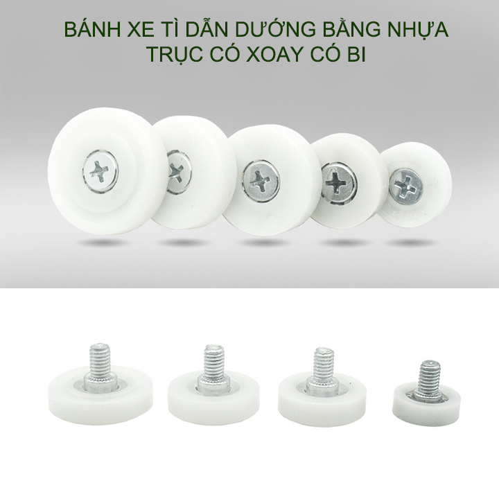 Bộ 2 bánh xe con lăn tì dẫn hướng cho cửa trượt, trong có bi và trục ren M6 (Nhiều kích cỡ tùy chọn)