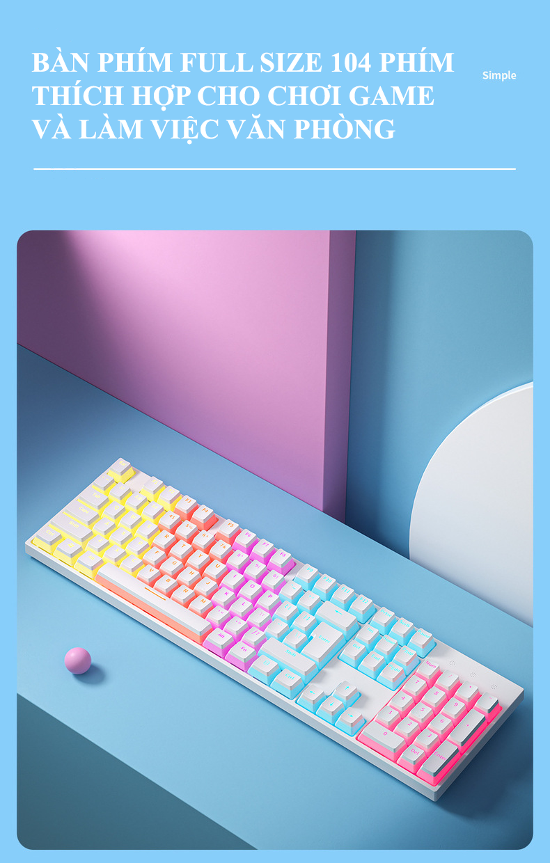 Bàn phím cơ Blue Switch ZIFRIEND KA102 với thiết kế full size 104 phím sử dụng keycap pudding xuyên led cực đẹp - Hàng Chính Hãng