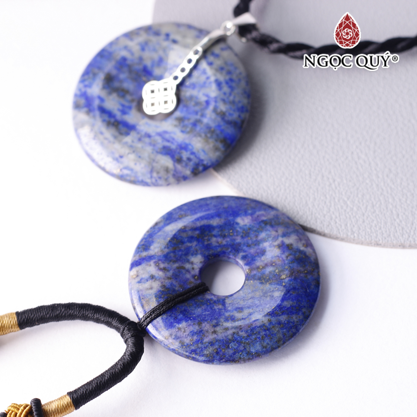 Mặt dây  chuyền đồng điếu đá lapis lazuli 35x5mm ệnh thủy, mộc - Ngọc Quý Gemstones