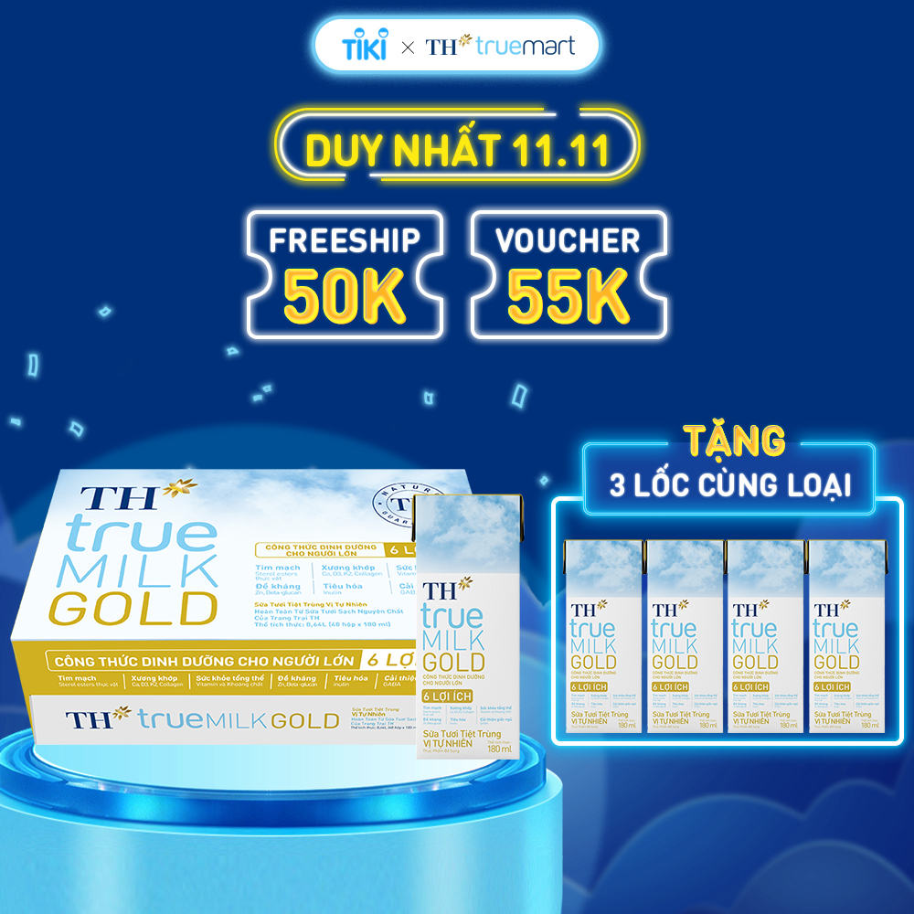 Thùng 48 hộp sữa tươi tiệt trùng vị tự nhiên TH true MILK GOLD dành cho người lớn tuổi 180 ml (180ml x 48)