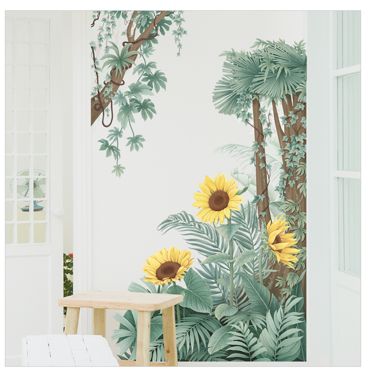 Sticker Giấy Dán Tường Decal Dán tường Tranh Dán Tường Trang Trí Tường Mẫu Vườn Hoa Mặt Trời Phong Cách Vintage ZDB-2591