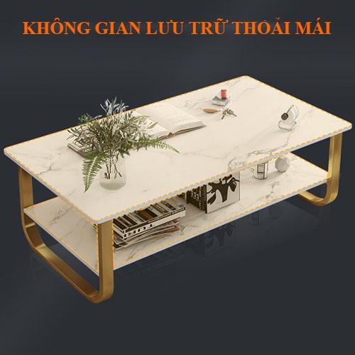 Bàn Trà Sofa Gỗ Họa Tiết Cẩm Thạch Giả Đá, Trang Trí Phòng Khách, Bàn Sofa 2 Tầng, Chân Thép Tĩnh Điện Chắc Chắn