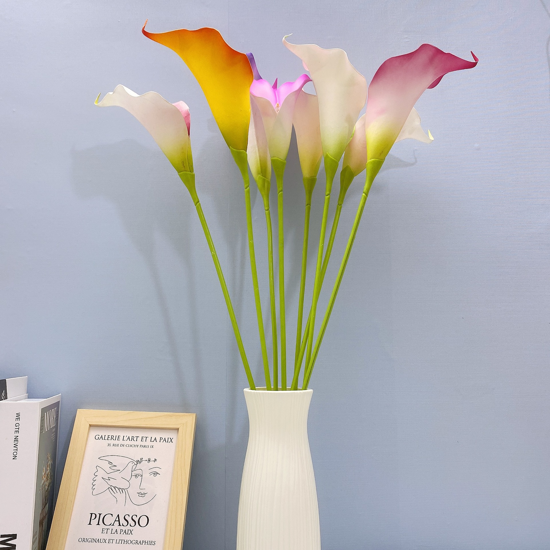 Cành hoa cali lily giả sang trọng trang trí nhà cửa cao 65cm, bông lớn bằng cao su, phù hợp cắm bình cao