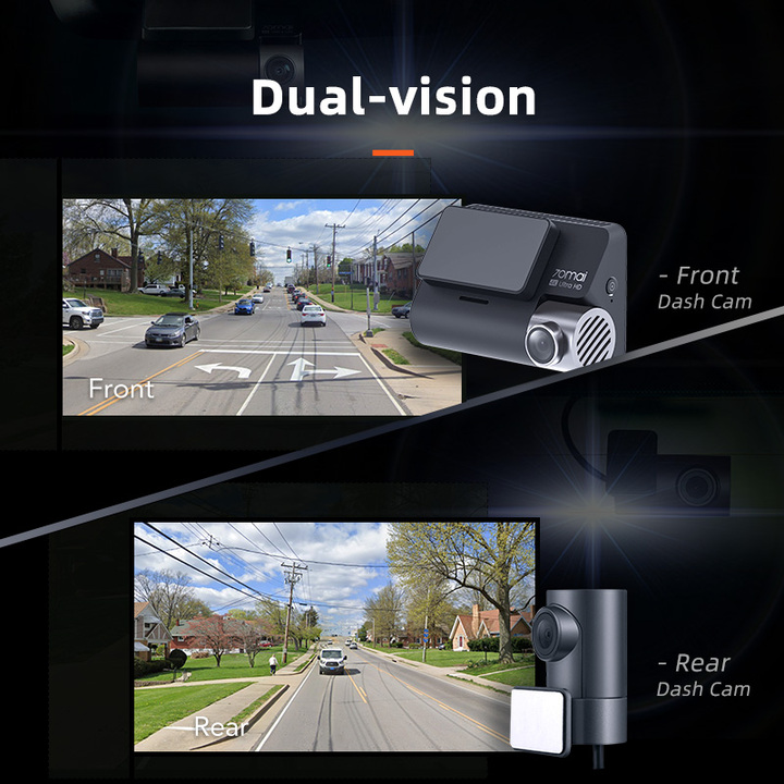 Bộ Camera hành trình trước và sau ô tô Xiaomi 70mai - Bản Quốc Tế cao cấp A500S - Màn hình: LCD 2.0 inch - Ống kính 7 ly full glass + kính lọc hồng ngoại F1.8 góc rộng 140° - Hàng Nhập Khẩu