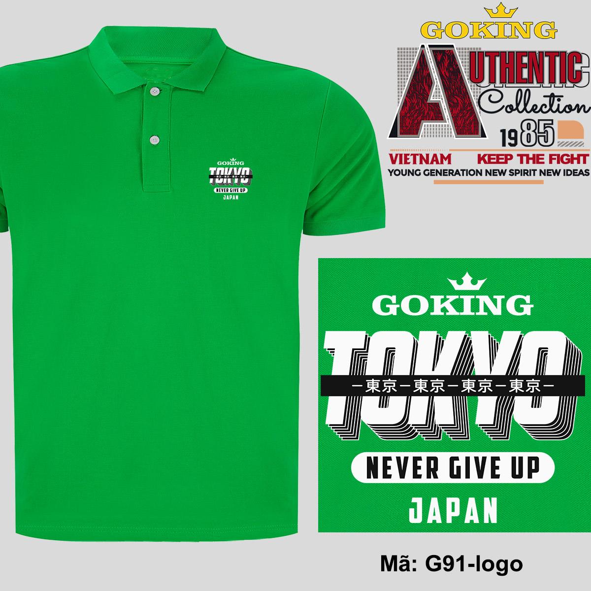 TOKYO JAPAN - NEVER GIVE UP, mã logo.g91. Áo thun polo nam nữ, form unisex. Áo phông cổ trụ Goking, vải cá sấu 3D, công nghệ chống nhăn Nhật Bản