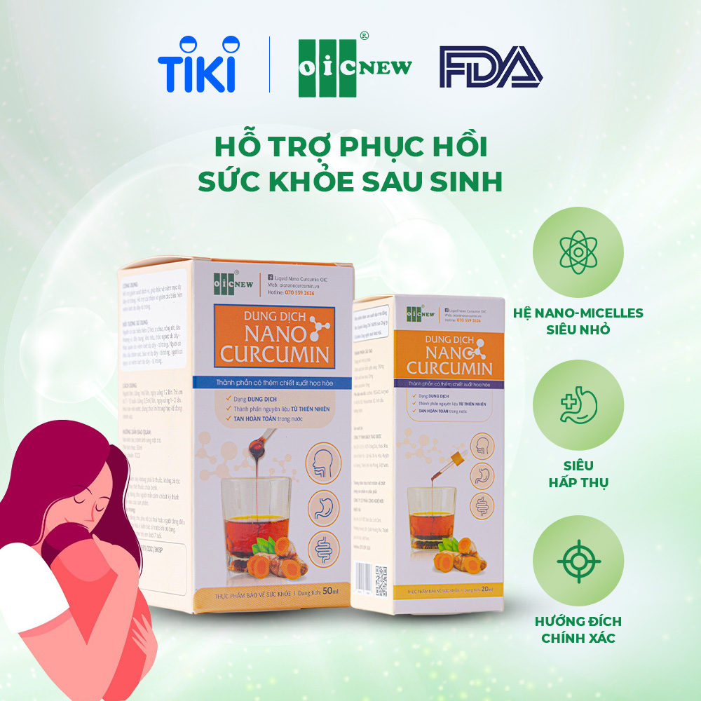 Dung dịch Nano Curcumin OIC New Hỗ Trợ Phục Hồi Sức Khỏe Cho Phụ Nữ Sau Sinh 20/50ml