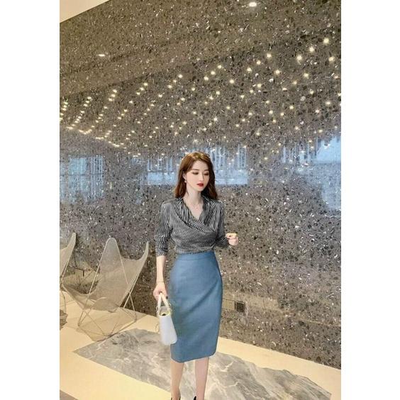 SET ÁO SỌC KÈM VÁY BÚT CHÌ