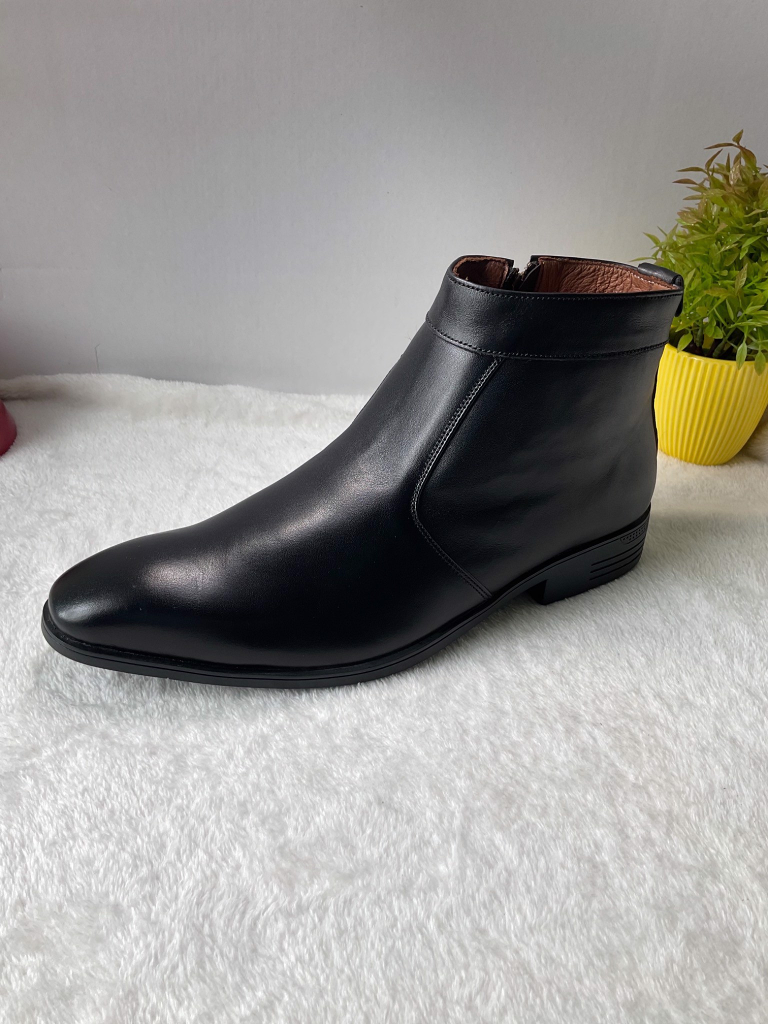 Giày Boots nam cổ lửng da bò cao cấp màu đen -BT61 siêu mềm êm chân