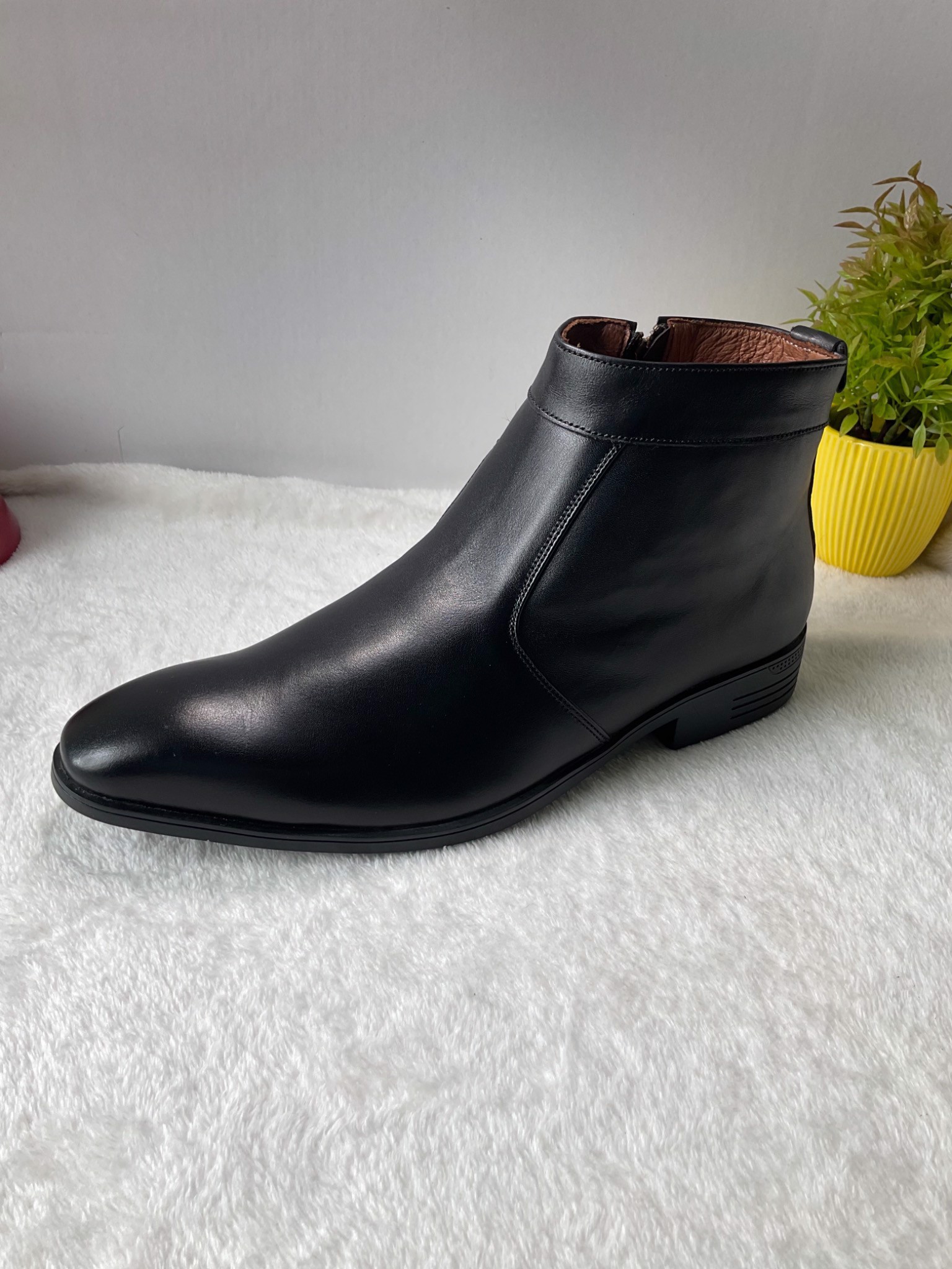Giày Boots  nam cổ lửng da bò cao cấp màu đen -BT61 siêu mềm êm chân