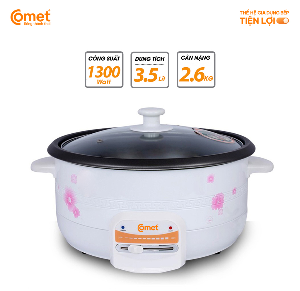 Nồi lẩu điện Comet CM7731 – Dung tích 3.5L, công suất 1300W, chống dính, nắp kính chịu nhiệt, bảo hành 12 tháng - Hàng chính hãng