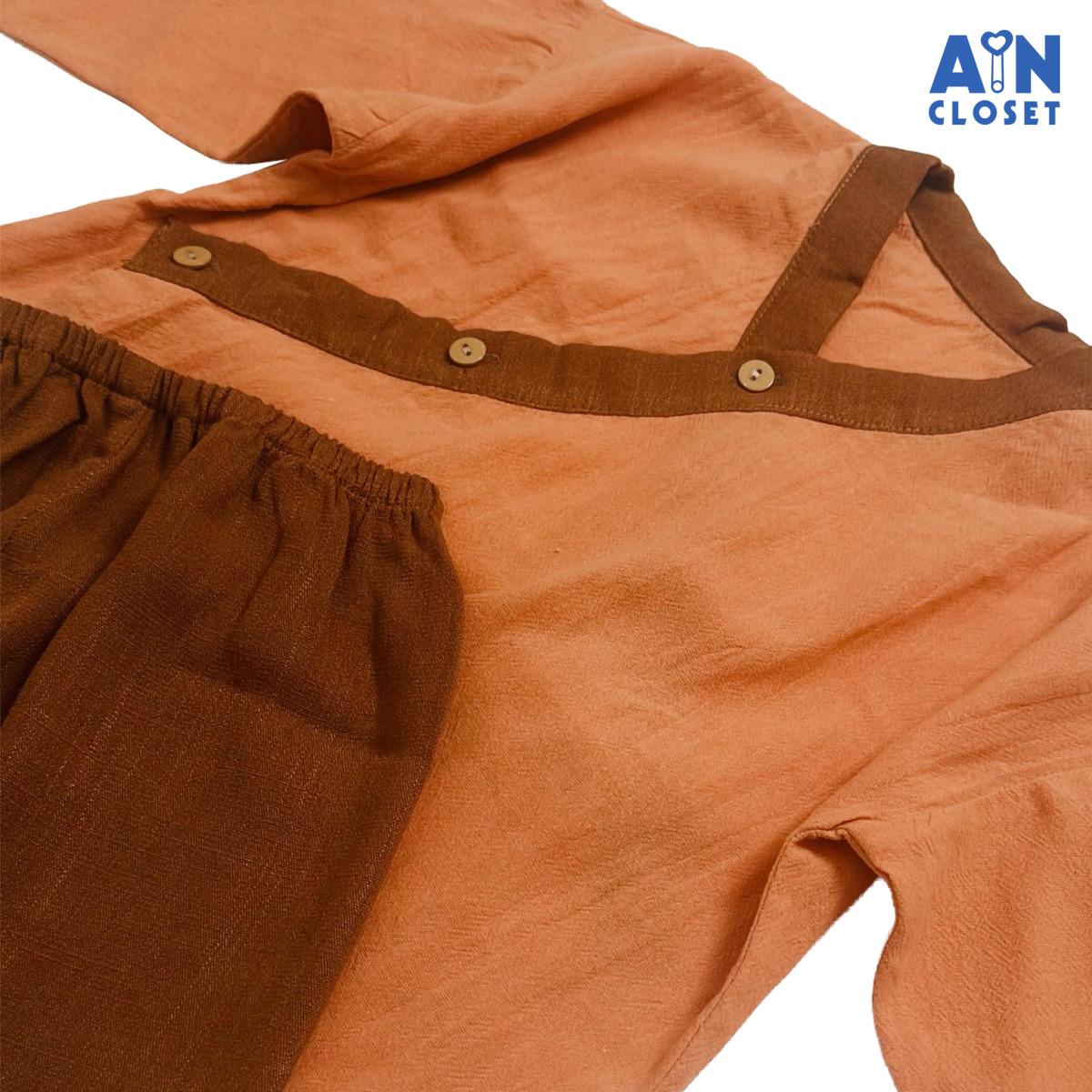 Bộ quần áo Dài bé trai họa tiết Tiều Phu Nâu Đũi - AICDBGVXANSB - AIN Closet