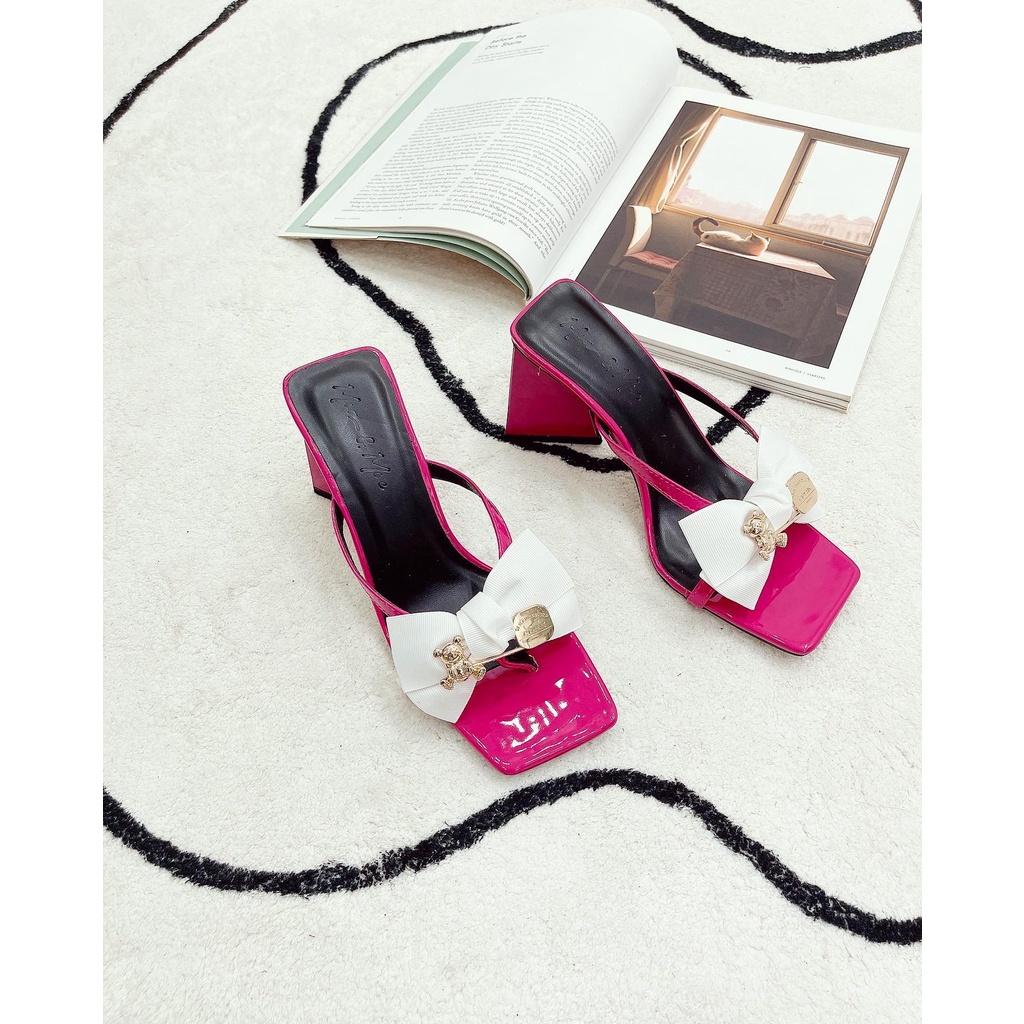 Dép/giày cao gót nữ quai đính nơ siêu xinh