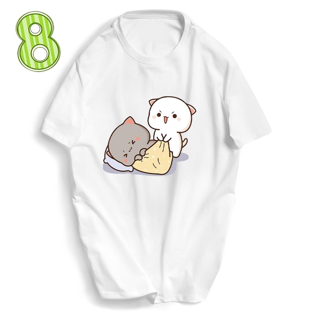 Áo thun form rộng unisex mèo và bạn dễ thương vải dày mịn 2019T22067