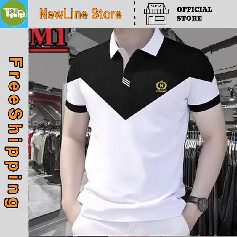 Áo PoLo Nam Cổ Tim MIX 2 Màu Kiểu Dáng Sang Trọng Hàng Cao Cấp   Menswear Có Cổ Ngắn Tay Shirt. - Vai Đen Thân Trắng, Vai Đen Thân Trắng