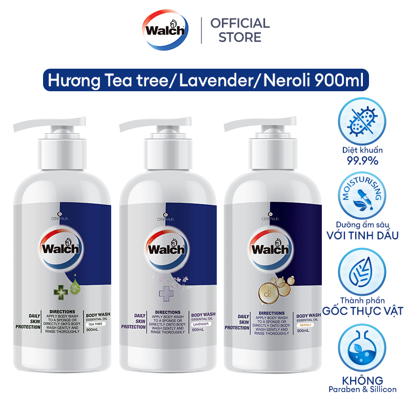 Combo 3 sữa tắm tinh dầu Walch tiêu diệt vi khuẩn, dưỡng ẩm mềm mịn, tái tạo làn da
