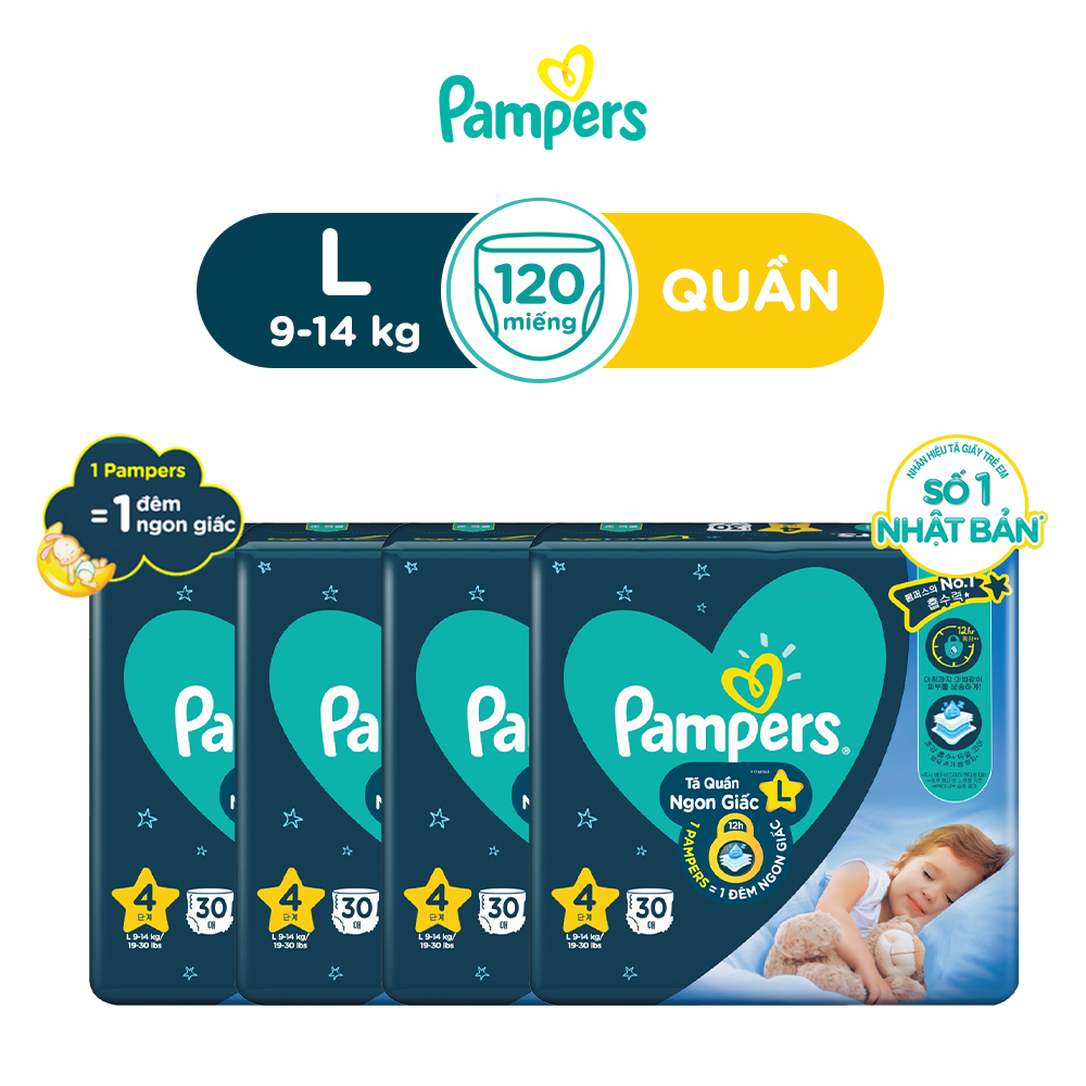 Combo 4 Gói Tã Quần PAMPERS Ngủ Ngon L30/XL26/XXL22 x4