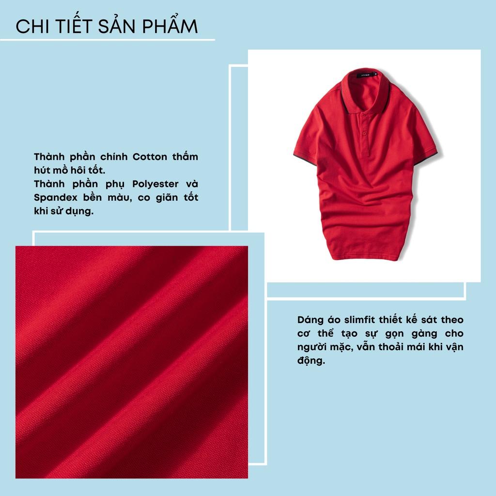Áo polo nam ADINO màu đỏ phối viền vải cotton co giãn dáng công sở slimfit hơi ôm trẻ trung AP73