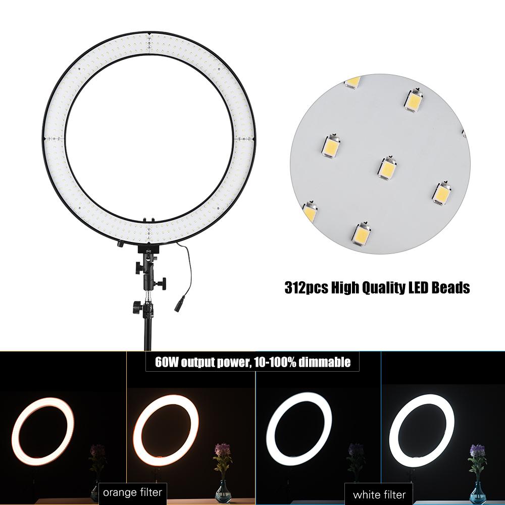 18inch LED Ring Light 5600K 60W Dimmable Camera Photo Video Lighting Kit with Tabletop Stand/ Phone Clamp/ Ball Head for