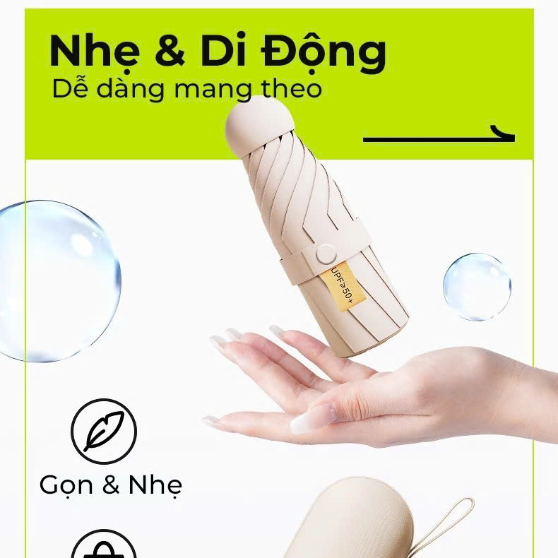 Ô Dù Gấp Gọn Mini 19cm, Dù Che Mưa, Dù Chống Tia Uv Mini Siêu Gọn 8 Xương, Có Hộp Đựng Chống Sốc - Hàng Chính Hãng - Giao Màu Ngẫu Nhiên