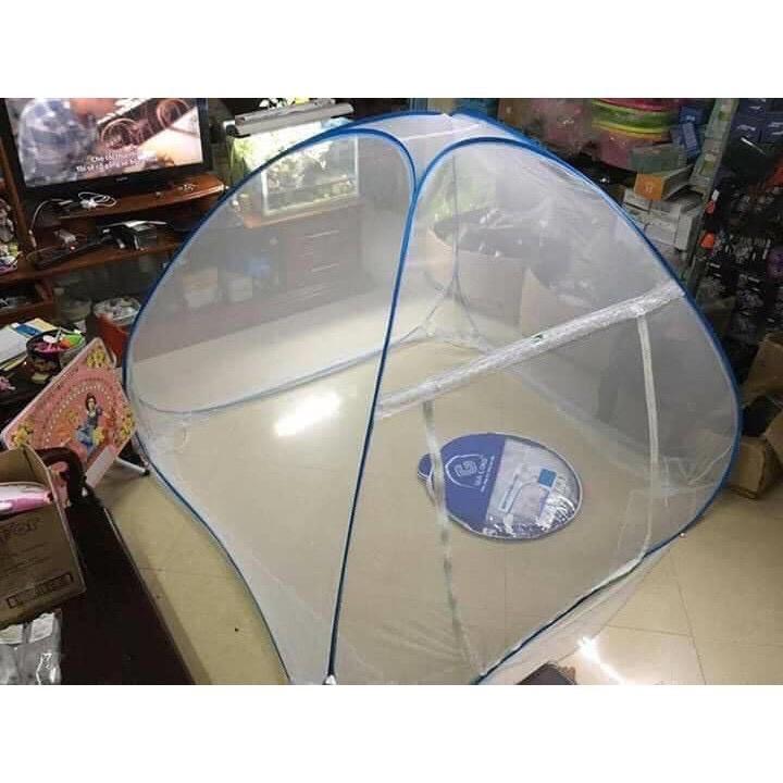 Màn chụp 1M8*2M gấp gọn chống muỗi chân diềm hoa xanh đỉnh vuông GIA LONG cao cấp, mùng chống muỗi