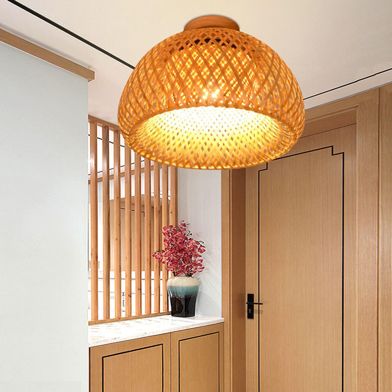 Bamboo Wicker Rattan Light Fixture Flush Mount Hanging Ceiling Lamp