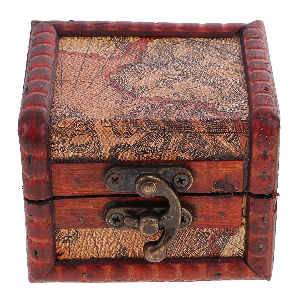 Vintage Metal Lock Jewelry Treasure Chest Case Wooden Box Storage Box Gift