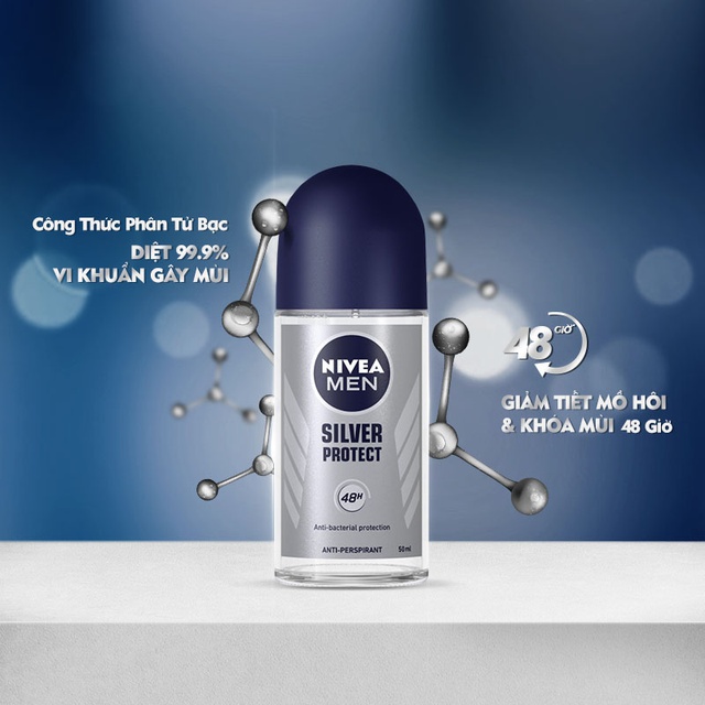 Combo 2 Lăn Ngăn Mùi NIVEA MEN Silver Protect Phân Tử Bạc Giảm 99.9% Vi Khuẩn Gây Mùi 50ml - 83778