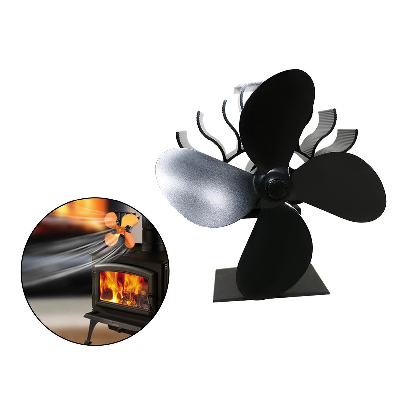 4-Blade Heat Powered Stove Burner Fan Wood/Log Burner/Fireplace Warm