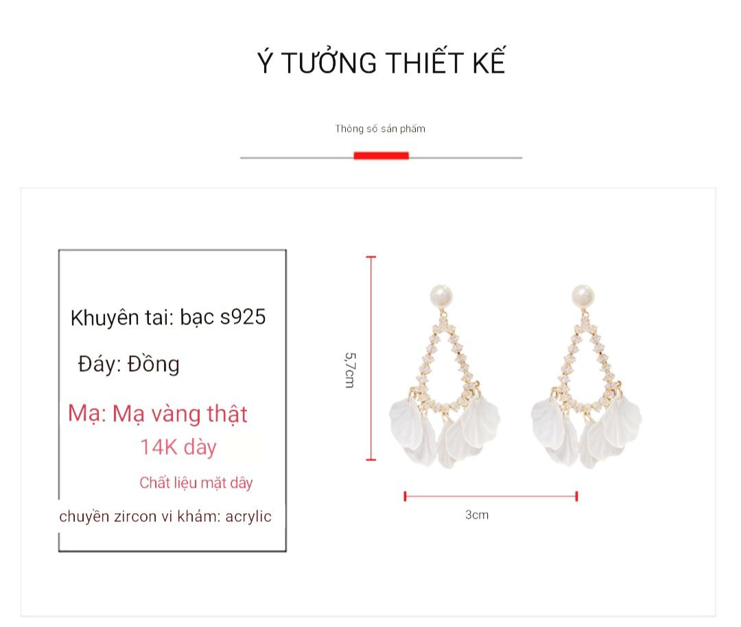 Bông tai giọt nước đính đá treo vỏ sò xinh điệu