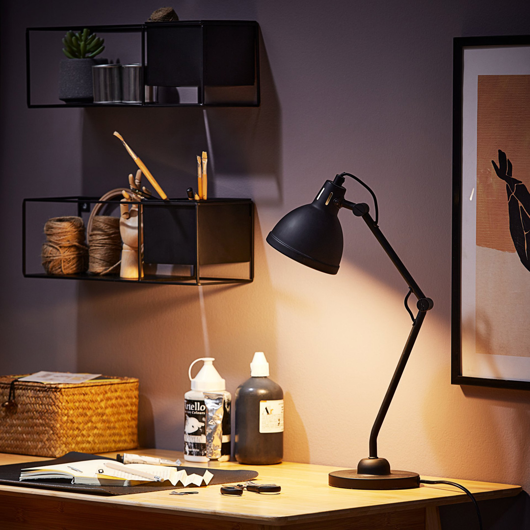 Đèn bàn | JYSK Patrik | nhựa PP/sắt | đen | DK14xC45cm