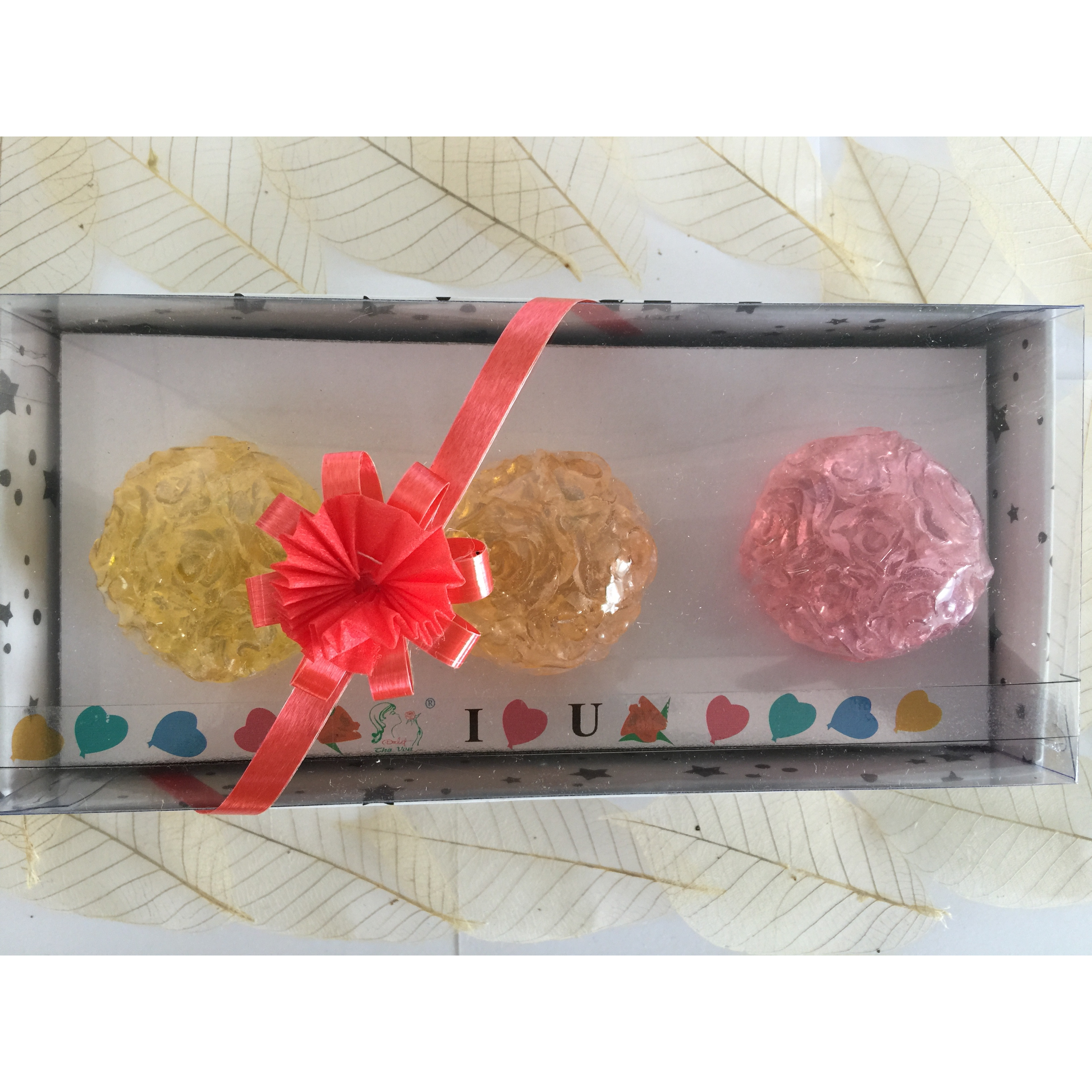Set 3 xà bông quả cầu hoa hồng 3 D trong suốt