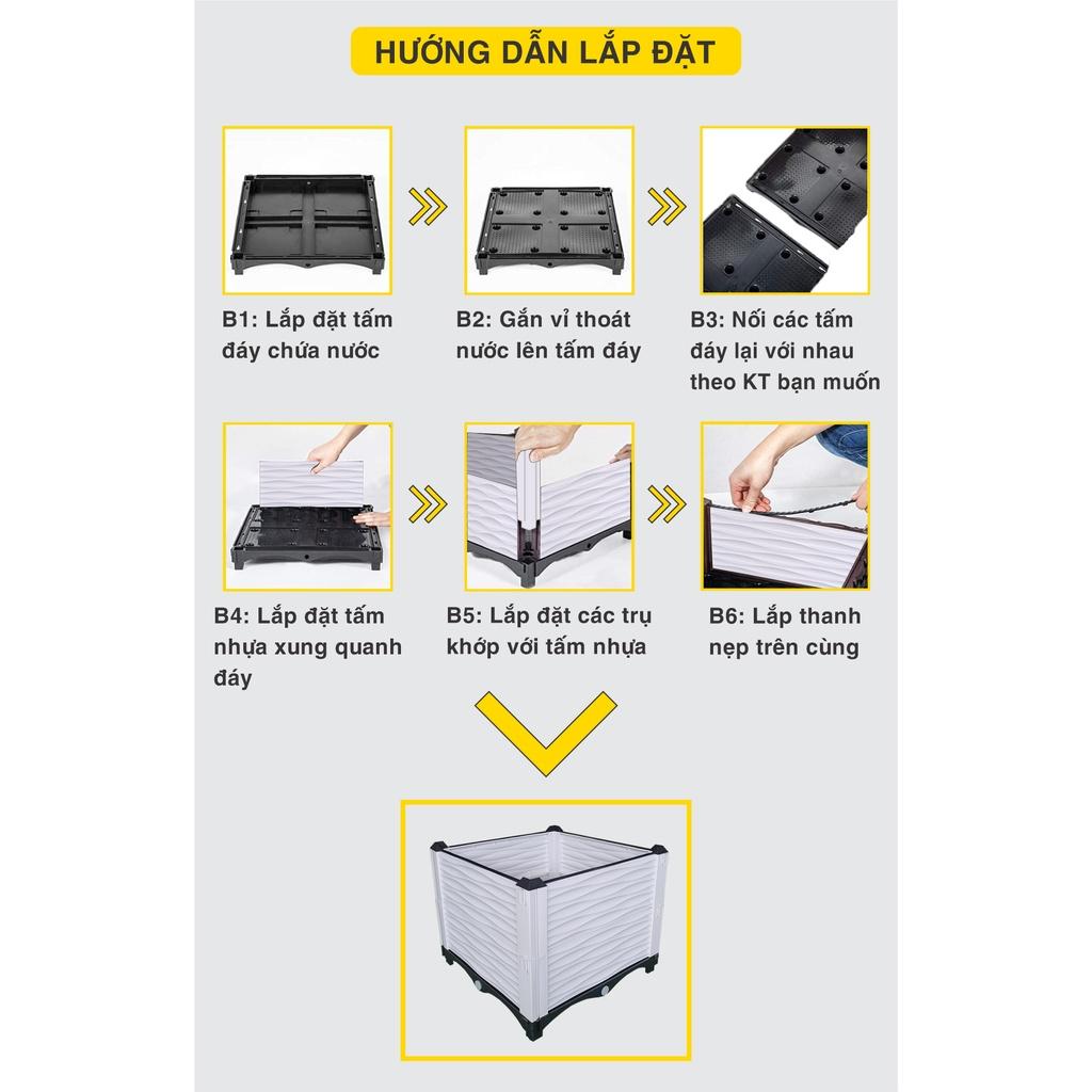 Chậu nhựa lắp ghép.Kích thước 50x50 cao 39 cm.Trồng rau, hoa, cây cảnh.Bền hơn 10 năm. Sang trọng - Thẩm mỹ - Bền hơn 10 năm.Bảo hành 1 năm toàn quốc