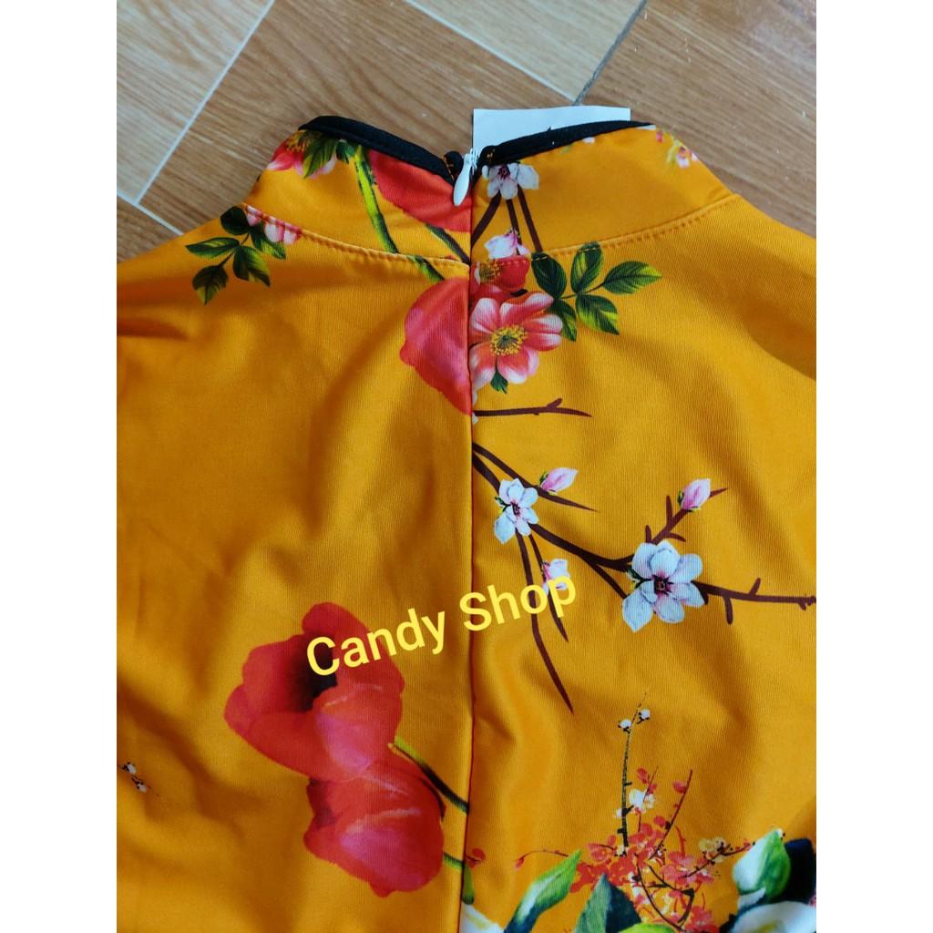 Đầm body cổ tàu tay lỡ hoạ tiết siêu xinh