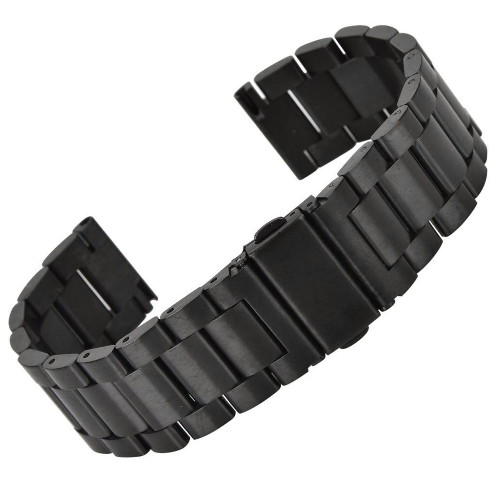 Black 22mm Stainless Steel Wrist Watch Band Strap Bracelet for Mens Womens