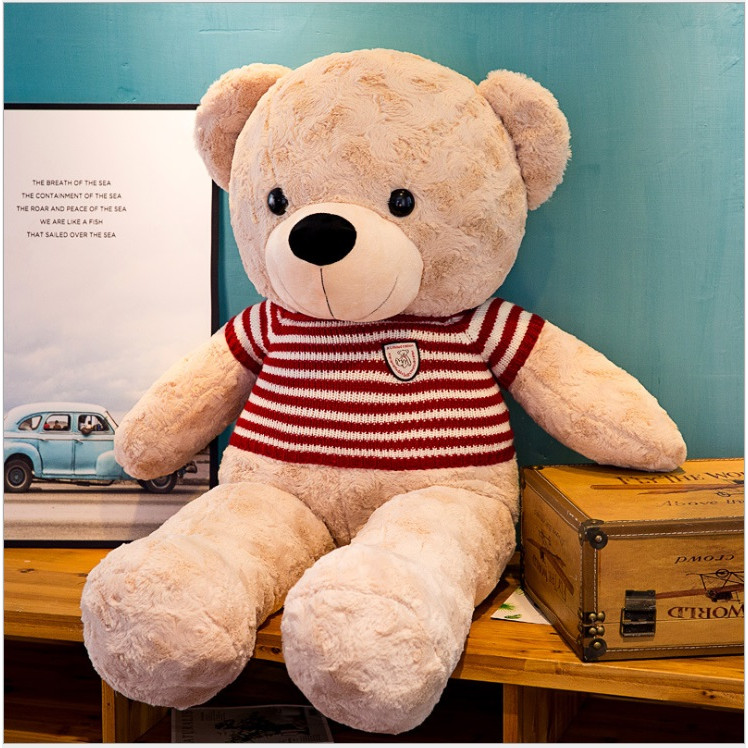 Gấu bông Teddy Kem Áo Len Sọc Hồng 1m2 Dễ Thương