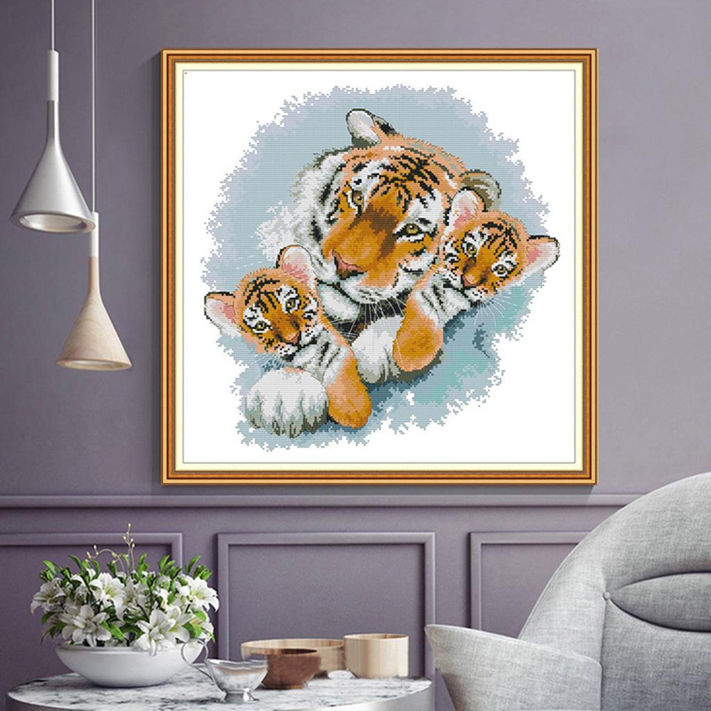 DIY Handmade Needlework Cross Stitch Set Embroidery Kit Precise Printed Tigers