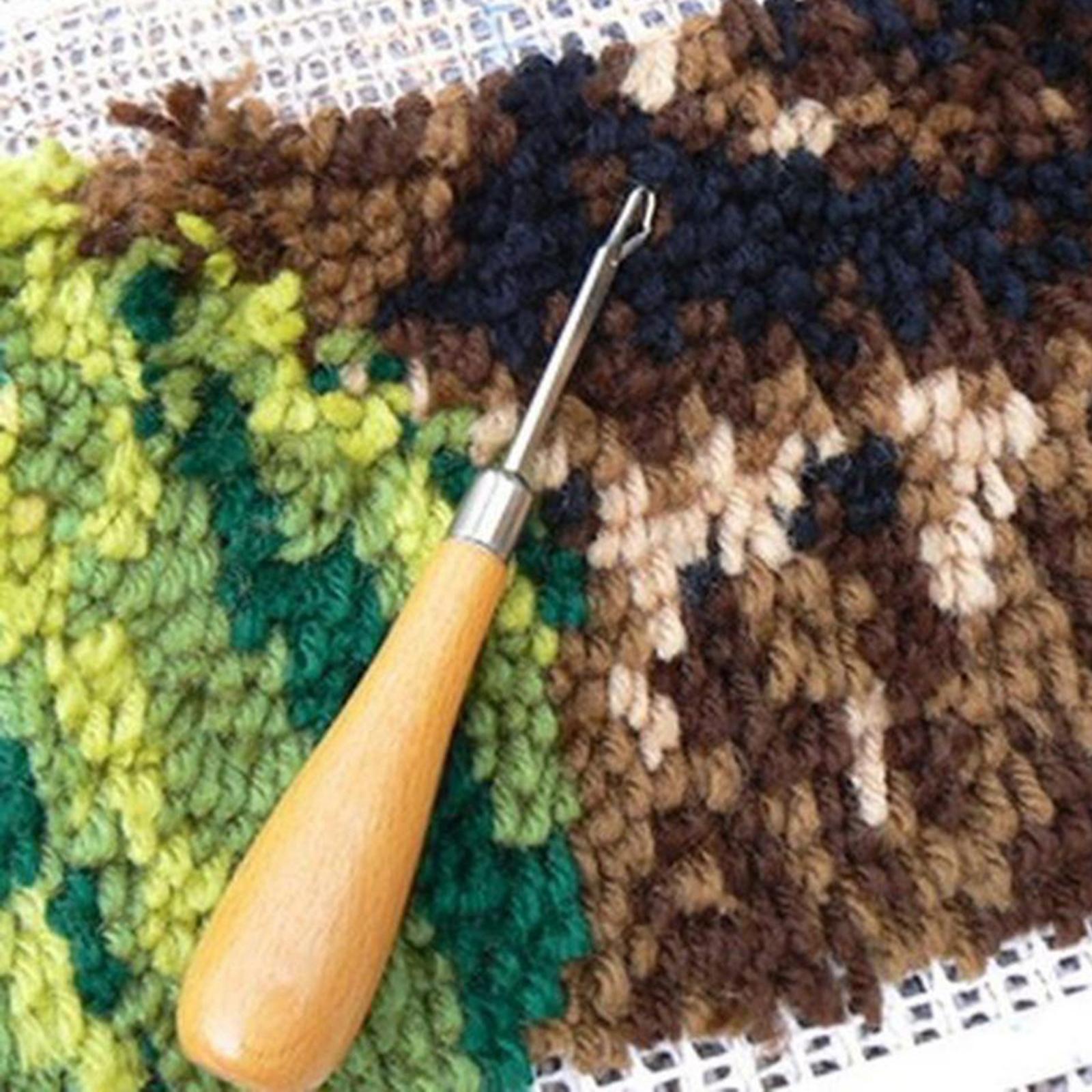 7x Latch Hook Set Quality Wooden Crochet  Hook for Rag Rug Making Kit Tool