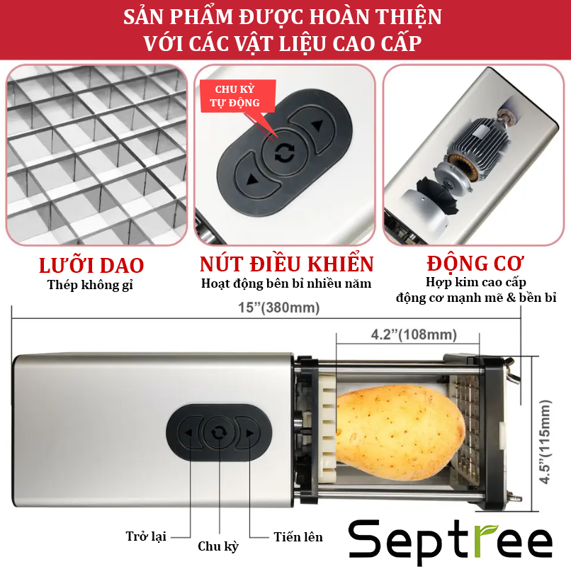 Máy cắt khoai tây chiên, các loại củ và quả đa năng. Thương hiệu Mỹ Septree cao cấp - F300. Hàng nhập khẩu