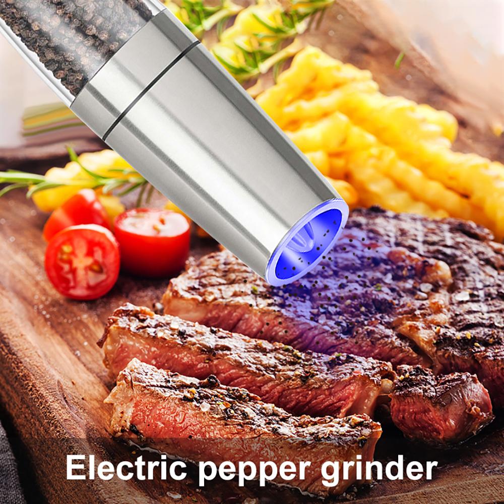 Điện Muối Cối Xay Tiêu Inox Cối Xay Gia Vị Máy Xay Muối Và Cối Xay Hạt Tiêu Cầm Tay Có Thể Điều Chỉnh Coarseness Nhà Bếp Tiện Ích Bộ