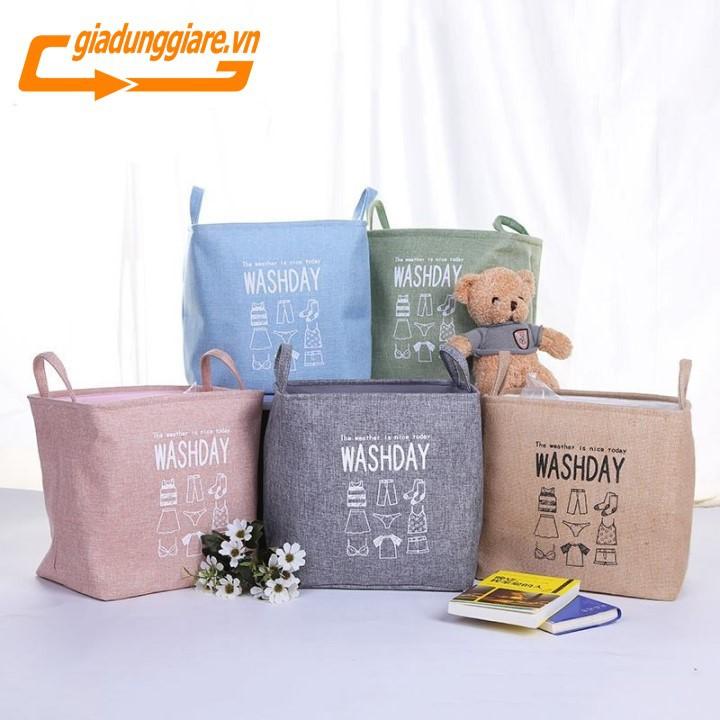 Túi đựng chăn mền drap quần áo Washday vải vintage giỏ đựng cất đồ có quai xách chống ẩm chống bụi