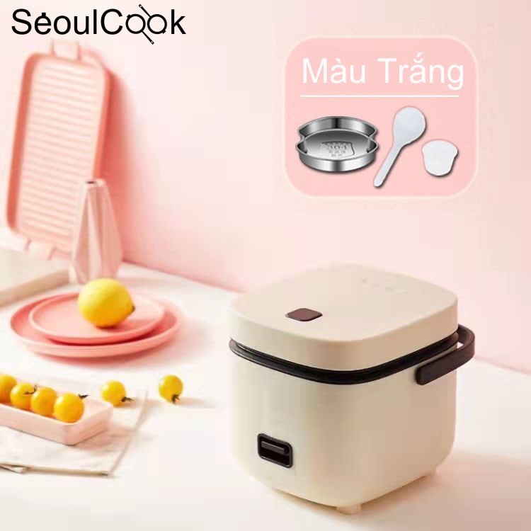 Nồi cơm điện mini đa năng Rice Cooker Seoulcook 1,2l hàng nội địa cao cấp nấu cơm, cháo, chưng, hấp,... tặng khay hấp + vá cơm + cốc đong