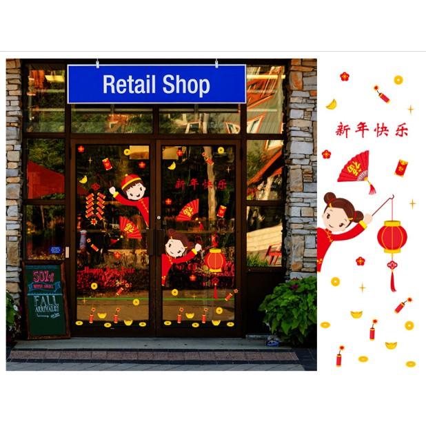 Decal trang trí tết - Bé Trai Bé Gái tưng bùng chào Xuân