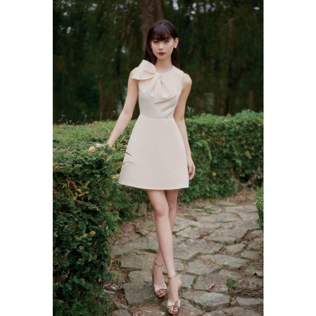 Đầm nữ MARC FASHION form A sát nách cổ tròn phối nơ FASH102022