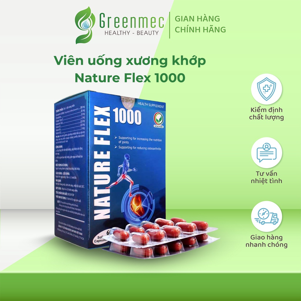 Viên Uống Xương Khớp Nature Flex 1000 Hỗ Trợ Tăng Tiết Dịch Khớp, Giảm Đau Nhức, Phục Hồi Mô Sụn - Greenmec