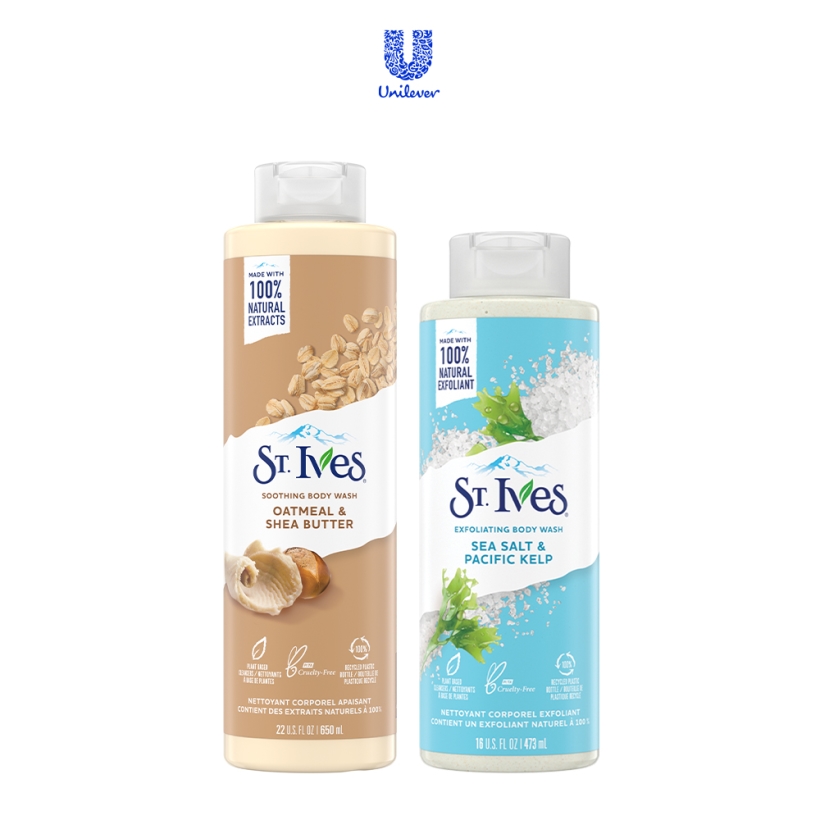 Combo Sữa tắm St.ives Yến mạch và bơ 650ml và Sữa tắm St.ives Muối biển 473ml