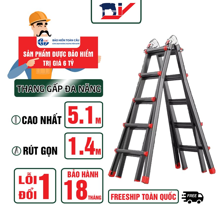 Thang nhôm gấp đa năng DIY MTL-45 chiều cao tối đa chữ I 5m, chữ A 2.5m