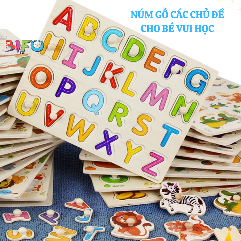 COMBO Bảng núm gỗ bảng chữ cái bảng chữ số động vật hình học nhiều chủ đề